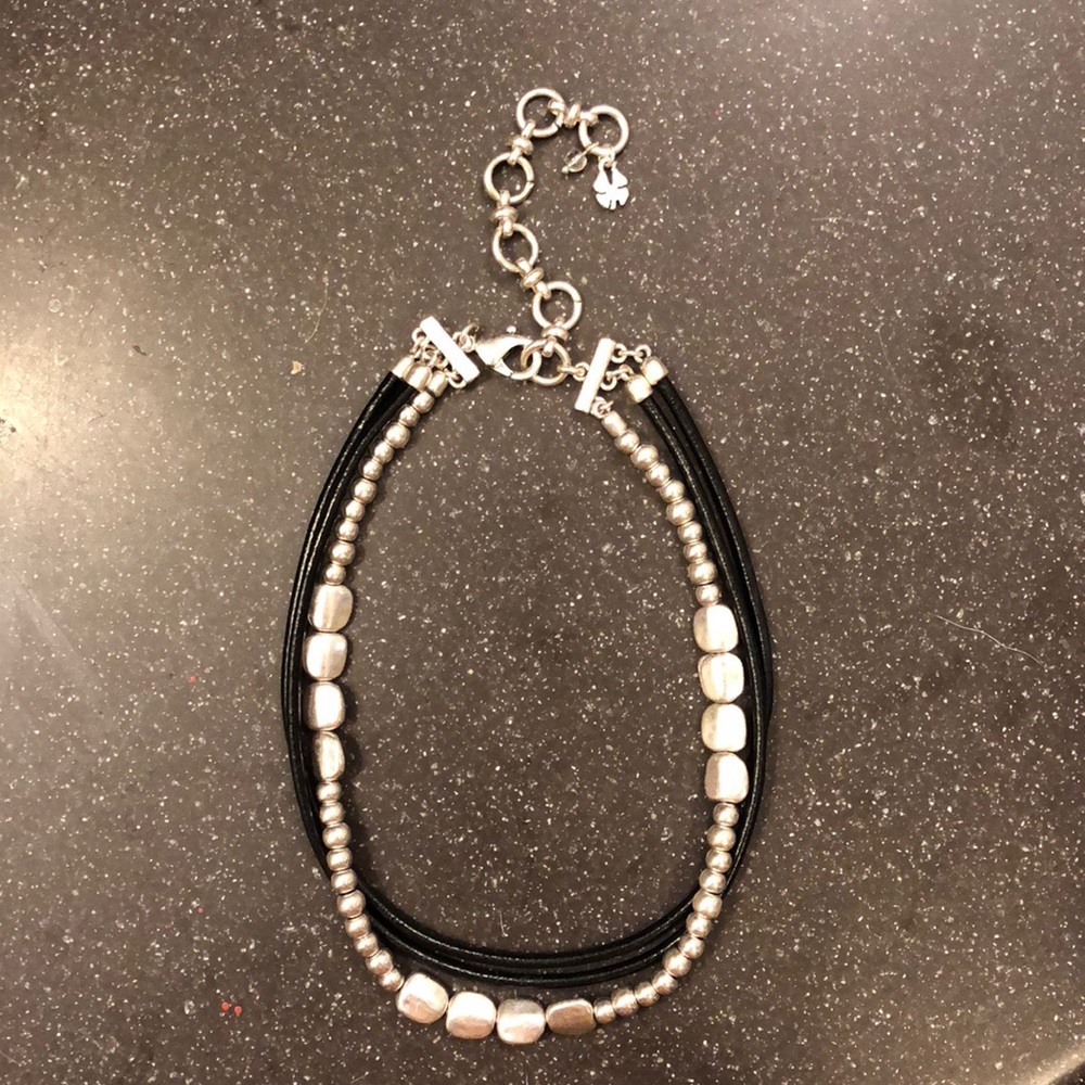 Silver and leather choker